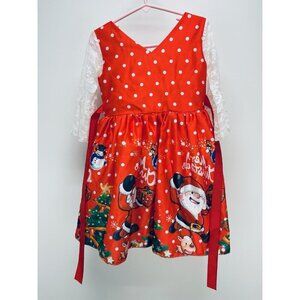 Christmas Dress Size 110/3 O 4 To Years Girls Decorated with Red White Lights